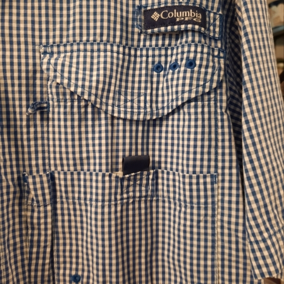 Columbia Pfg Womens Blue And White Checkered Shirt Large MTSU - Picture 4 of 10